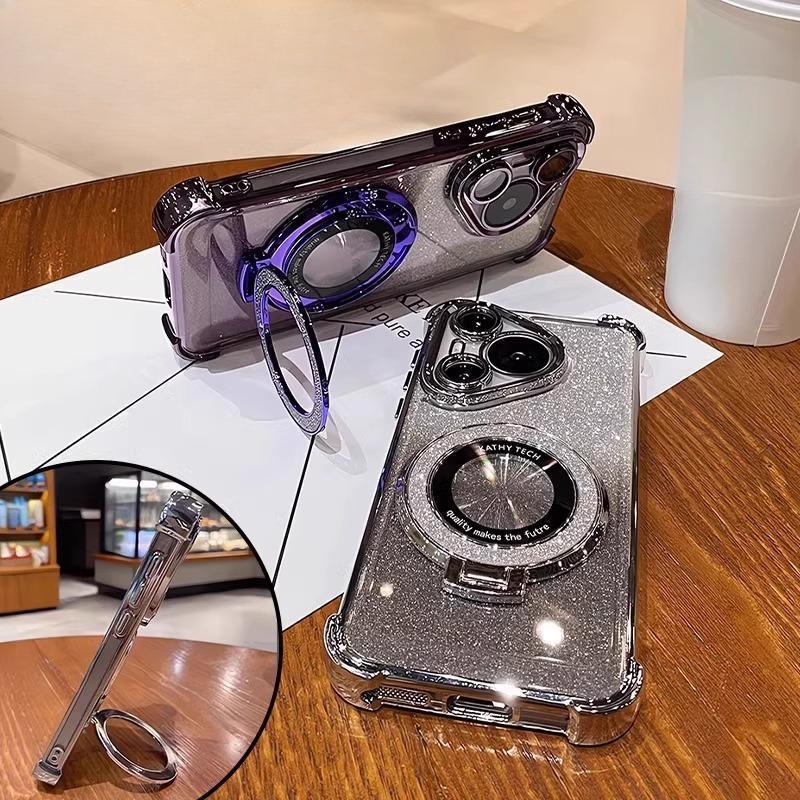 For Galaxy S25FE Case Luxury Glitter Bracket Case For Samsung S25 Ultra S24 Plus S23 A06 A16 A36 A56 A05 A15 A25 A35 A55 Cover