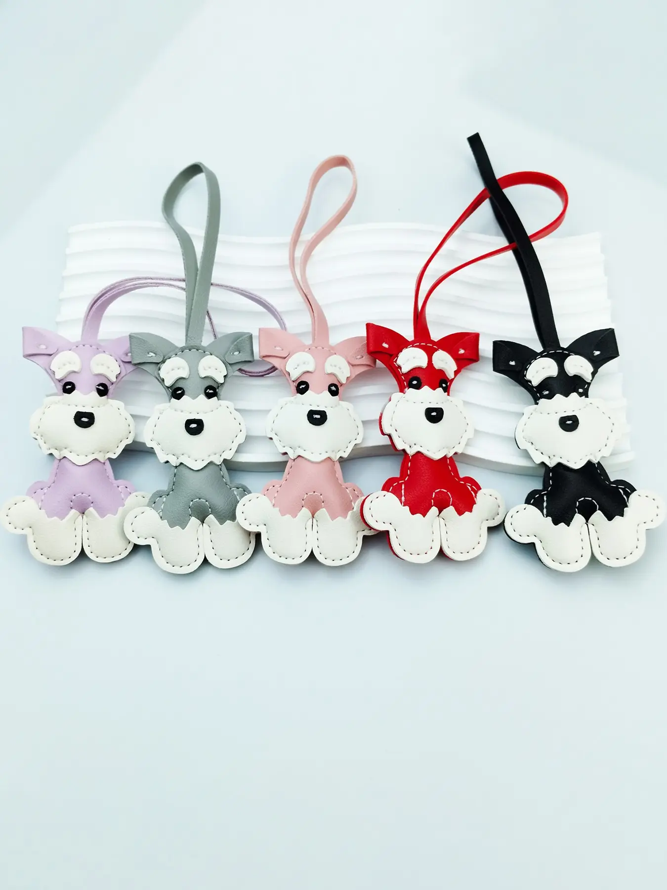 Mini Schnauzer PU Keychain Bag Charm, Wallet Phone Accessory DIY Pendant, Cute Dog Key Ring for Bags, Stylish Pet Lover Gift