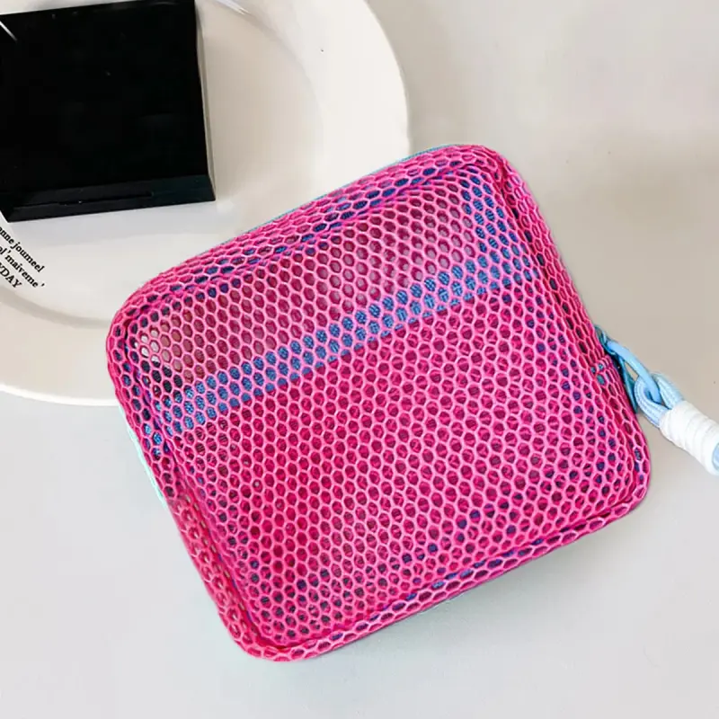 Portable Toiletry Bag with Handle Mesh Sundry Items Storage Bag Makeup Bag For Business Trips Travel Earphone Coin Purse