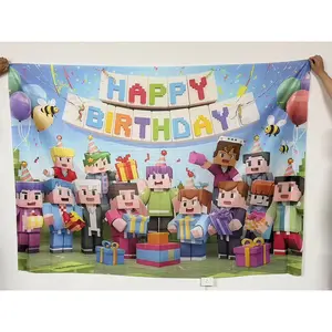 Pixel Adventure Birthday Party Background Banner, Party Decorations Banners, Decorative Banner, 1 Count Birthday Party Decoration Backdrop, Wall Decor for Home Party Garden, Ornaments, Party Decoration Supplies
