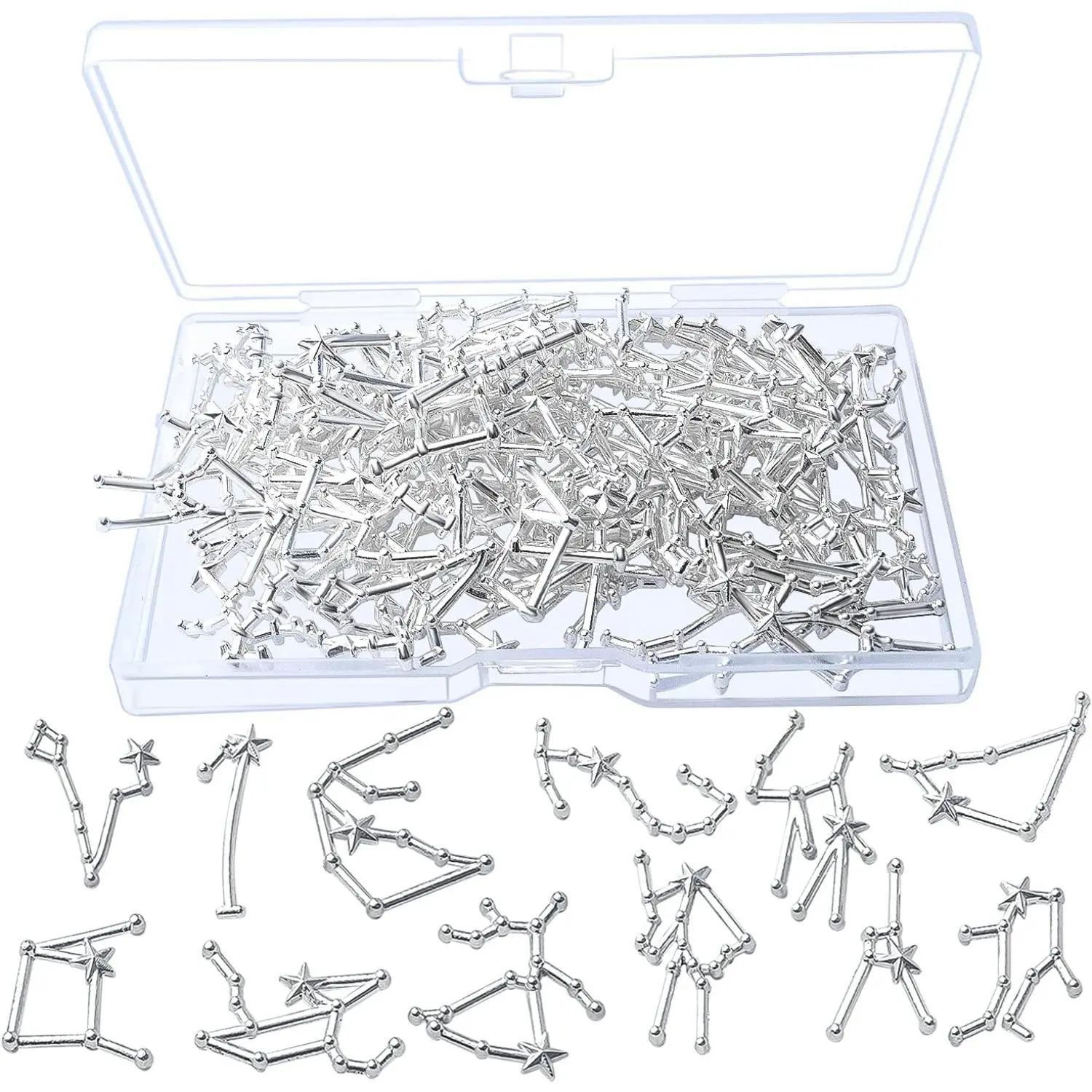 72pcs Silver Plated Constellation Theme Resin Fillers Alloy Epoxy 12 Star Signs Charms with A Box for Resin Supplies Filling Jewelry Crafts Accessory,12 Styles