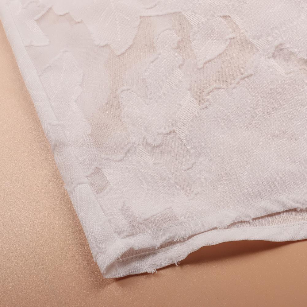 BIGWIG Women's White Elegant Sheer Blouse, Long-Sleeved Jacquard Collar Button-Down Top, Loose-Fitting Shirt, Casual Long-Sleeved Chiffon Blouse, Spring/Summer Outfit