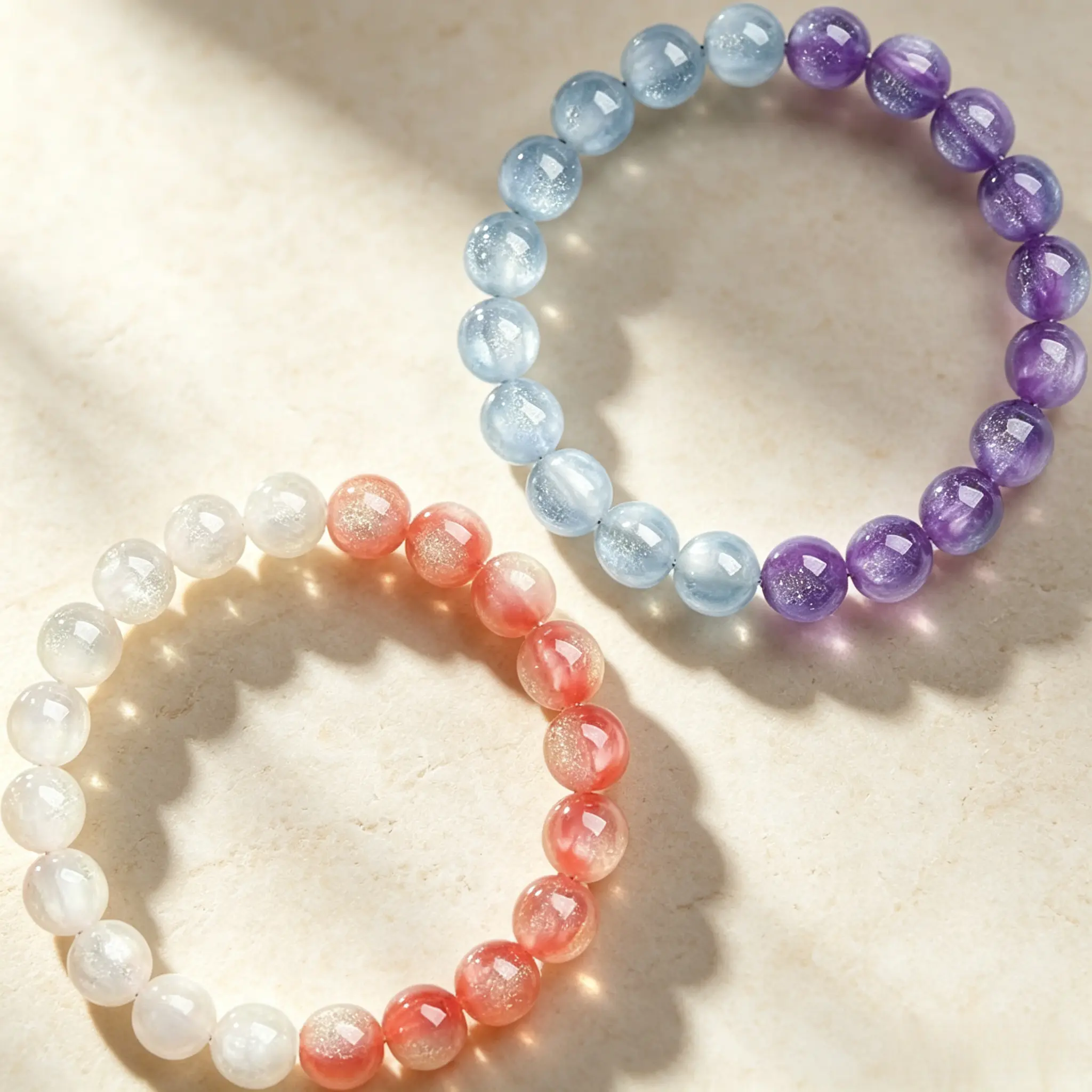 UV Color Changing Beads Bracelet For Women, 10mm Fun Beads Bracelets, 2 Color-Charm Photochromic Resin Stretch Bangle For Women Gift