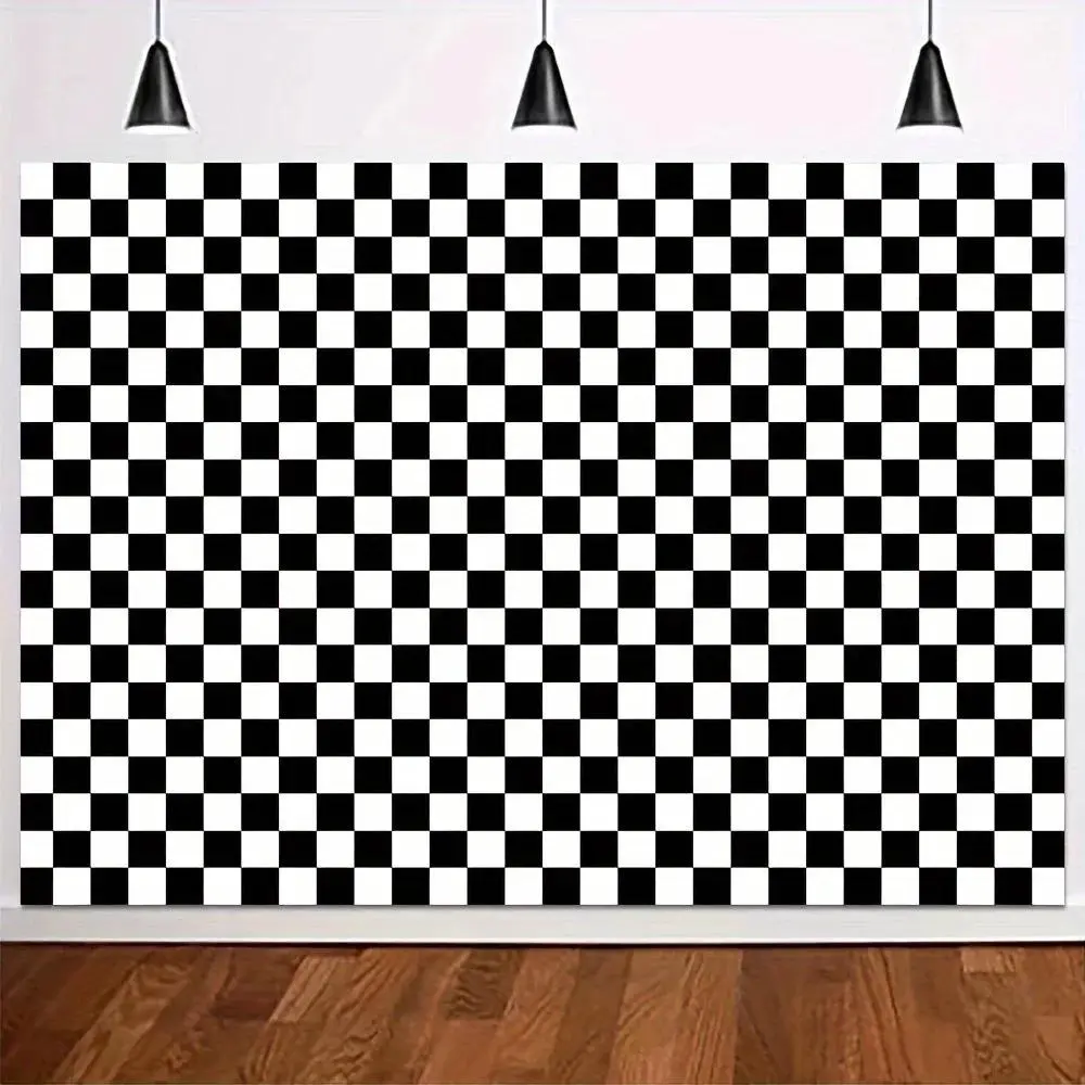 Black and White Checkered Texture Birthday Party Backdrop Racing Themed Birthday Party Decor Banner Photography Background