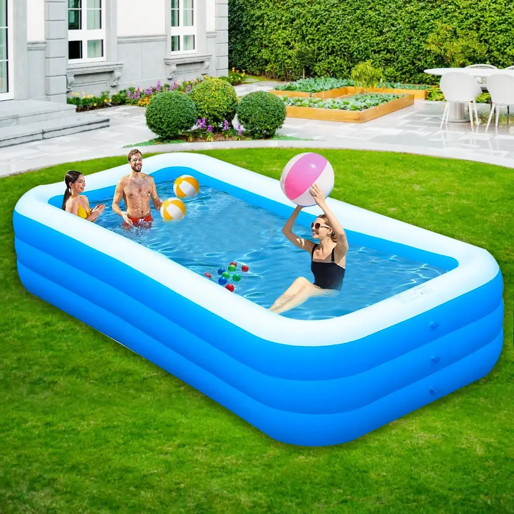 Three-Layer Giant 120''x70'' Rectangular Inflatable Pool, Family-Size Adult & Kids Swim Pool, Outdoor Backyard Water Play Pool, Foldable Ball Pit for Garden Patio, Indoor Summer Party