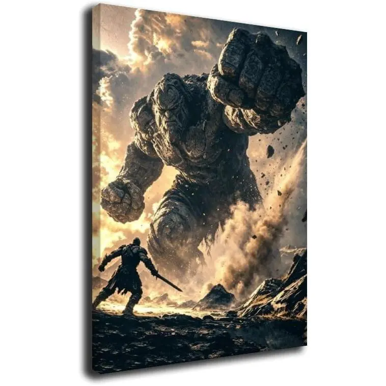 Epic Fantasy Stone Giant Punching Warrior Battle Poster Posters Canvas Bedroom Office Room Decoration Gifts Wall Art Decoration Printing Posters