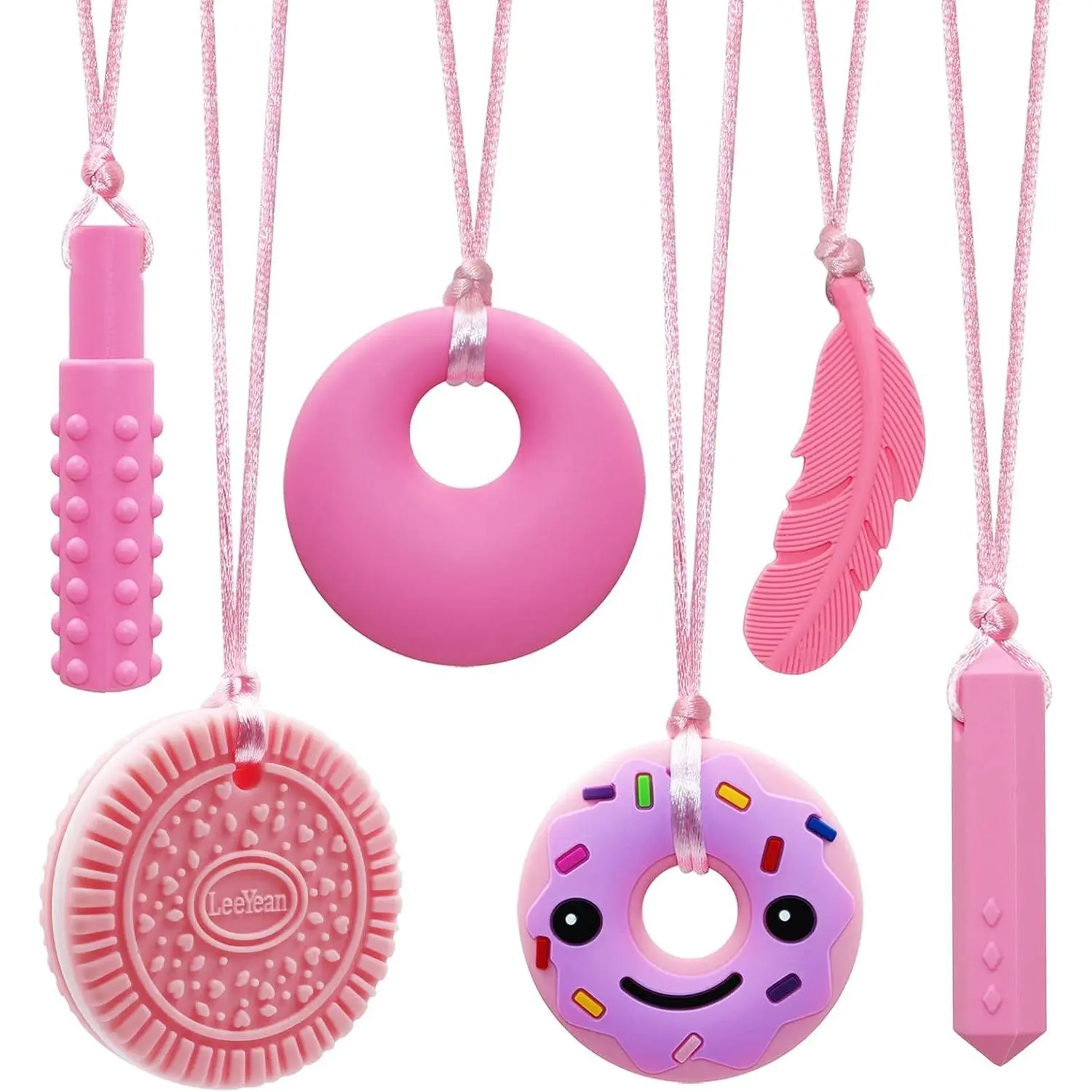 Sensory Chewy Necklaces for Kids - Silicone Chewy Necklace for Children with Autism, ADHD, SPD, Chewing - 6 Pack Autism Sensory Toys