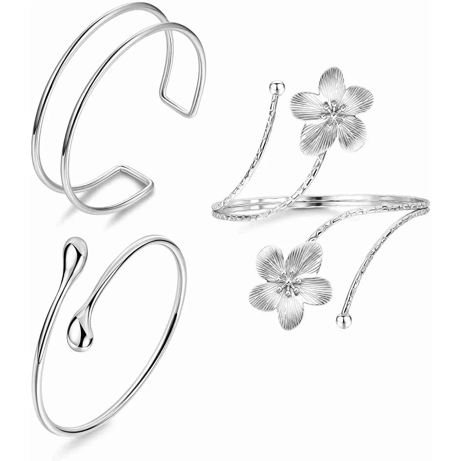 3 count  Arm Cuff Bracelet Set for Women Minimalist Adjustable Arm Cuff Bangle Band Starfish  Flower Boho Armlet Stackable  Set