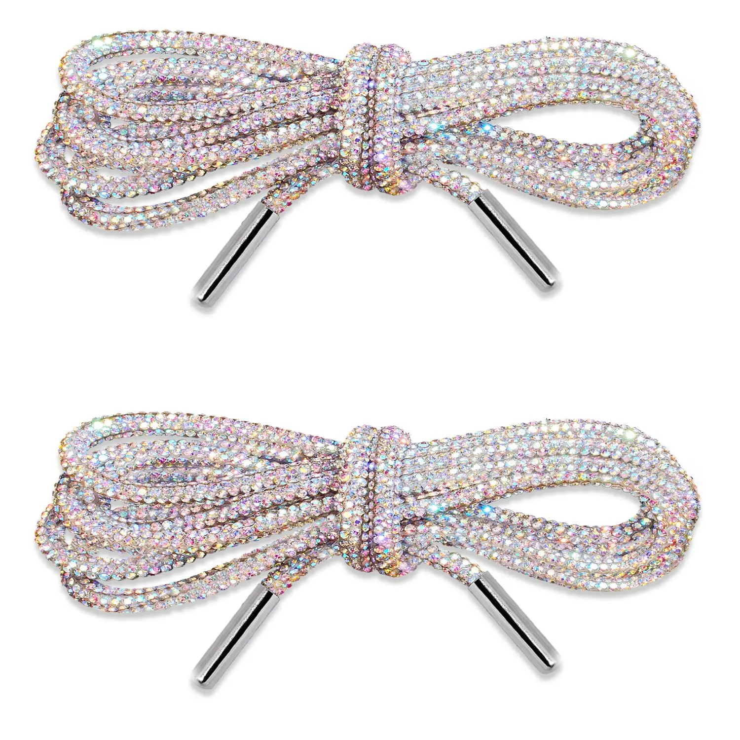 Rhinestone Shoelaces 2-Pack, Woven Fabric Cords with Holographic Shine for Footwear & DIY Crafts, Replacement Drawstrings (31.5/39.4/47.2/55.1in), Hoodies, Glitter Fabric, Flat Tip, Sparkly Look, Casual, Daily Fashion