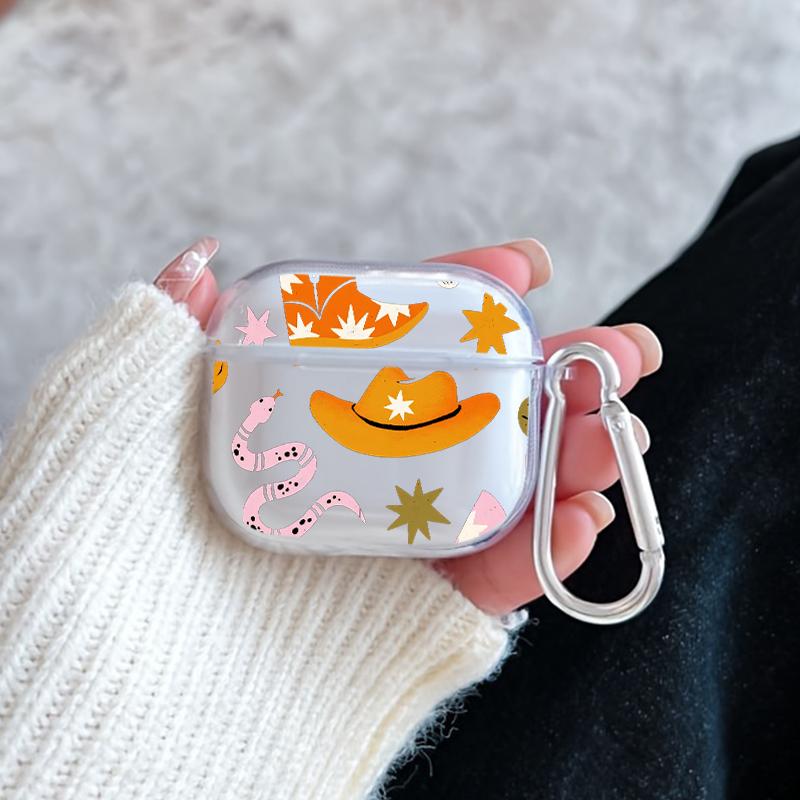 Cowboy Star Boots Pattern Protective Case for AirPods 4/3/2/1/Pro/Pro2 Soft TPU Earphone Cover, Transparent with Keychain