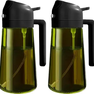 2 Count 2 in 1  Oil Sprayer for Cooking 16oz/470ml Light-Blocking Dark , Olive Oil Dispenser Bottle for Kitchen, Premium Dark Green Glass Oil Bottle, Food-Grade Oil Mister for Air Fryer, BBQ