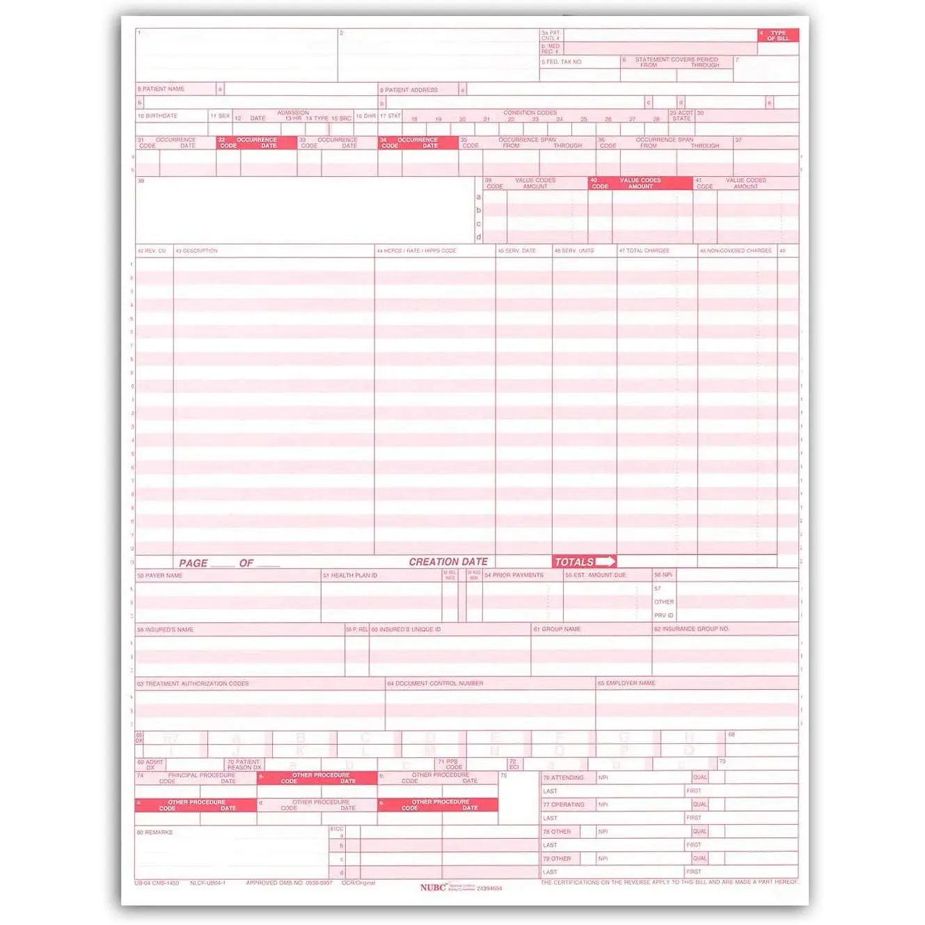 UB-04 (CMS 1450) Health Hospital Insurance Claim Form | Laser & Inkjet Compatible | 8-1/2 x 11" Letter Size | 500 Forms Per Pack | Made in USA
