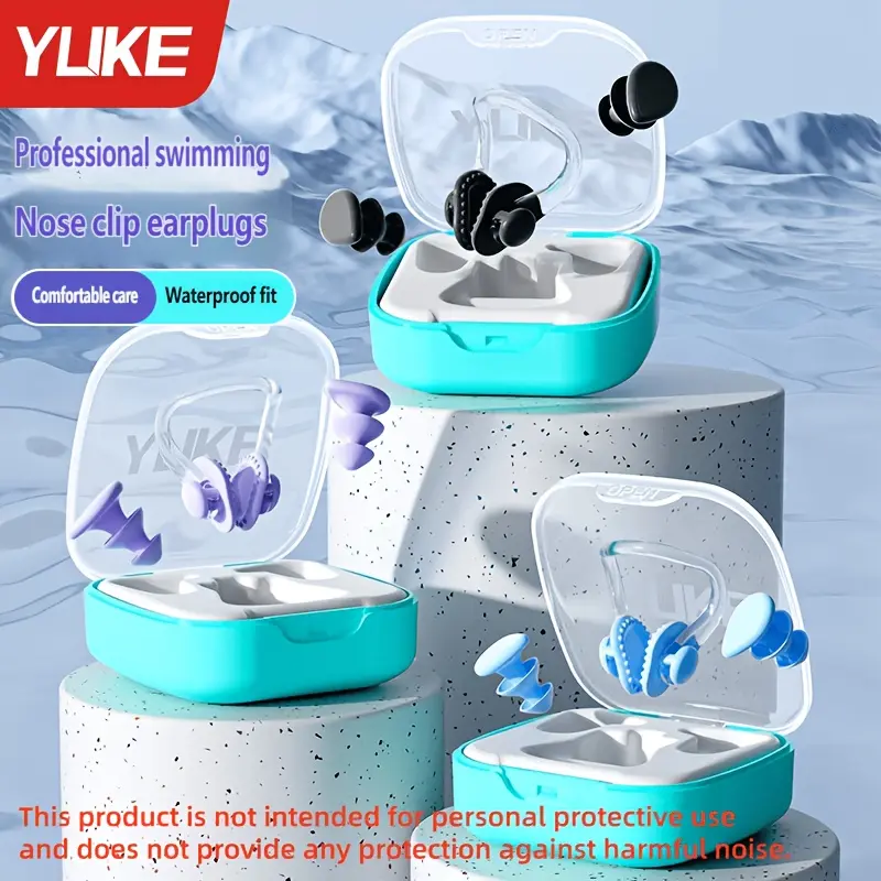 Professional Swimming Earplugs and Nose Clip Set Pack, Silicone Swimming Accessories for Adults - Reusable, Mixed Color, Waterproof, Anti-Splash - YLKE