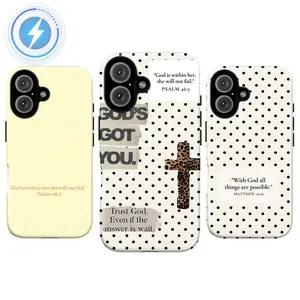 MagSafe Phone Case Christian Polka Dot Bible Verse Phone Case, God Is Within Her Psalm 46:5 Faith Aesthetic Cover for IPhone 11 12 13 14 15 16 17 Pro & Pro Max, Leopard Cross Christian Quote Design, Soft Girly Minimal Christian Style, Perfe for iPhone 17