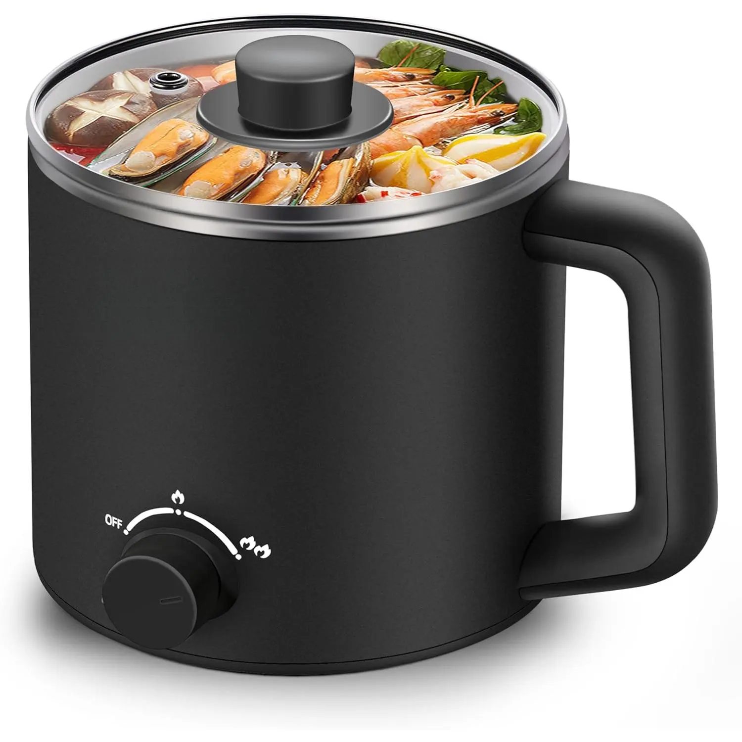 1.6L Portable Electric Hot Pot - Compact, Mini Size Round Body Corded Plug Multi-Cooking Mini Cooker with Safety Protection for Ramen, Shabu-Shabu, Dorm Use