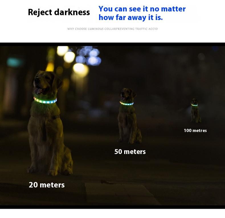 【Pet Essential】USB rechargeable luminous leather belt LED flashing collar with adjustable brightness, extremely cool. christmas  collar ball toy Adjustable LED harness