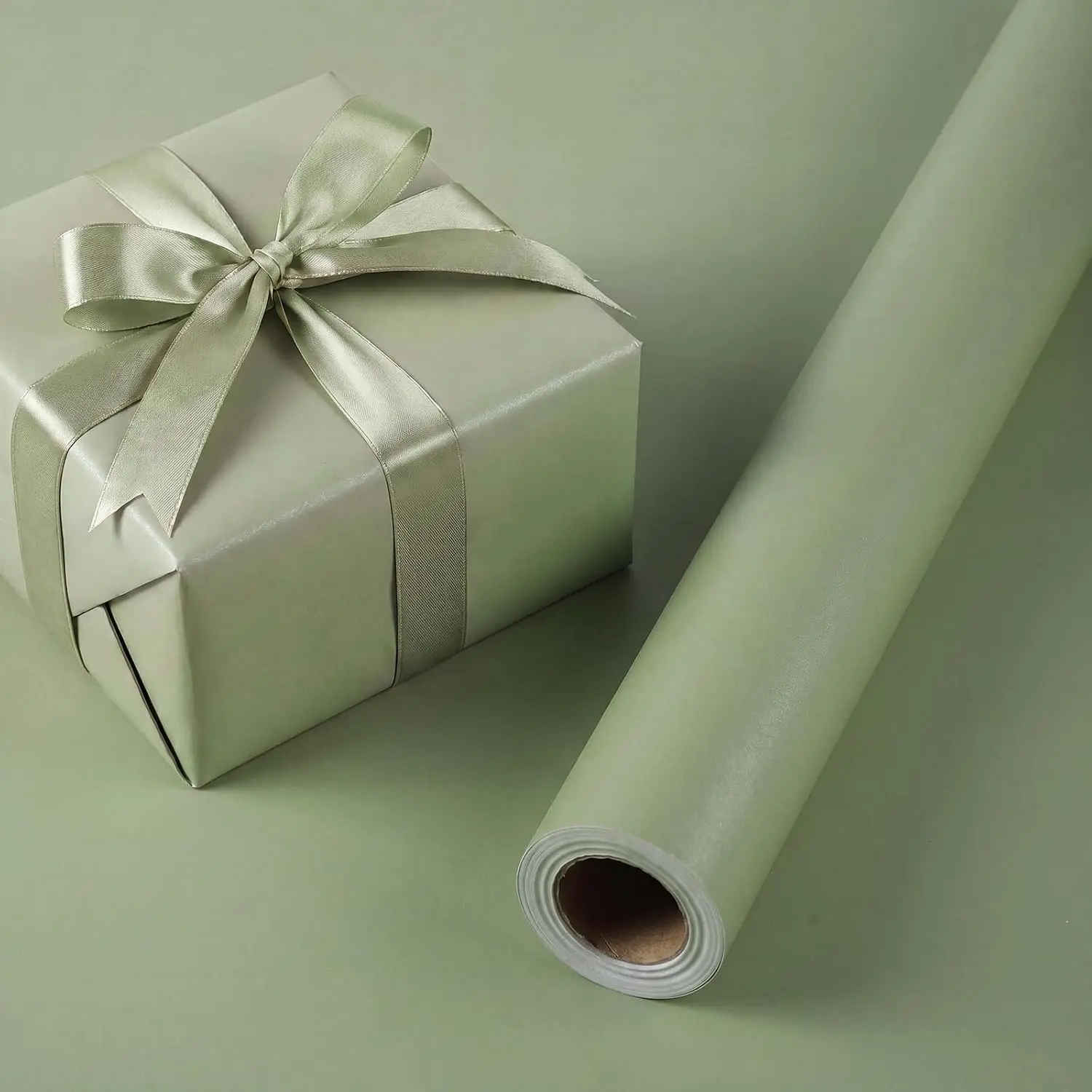 Sage Green Wrapping Paper Roll -Mini Roll- 17 In X 33 Ft Matte Wrapping Paper with Pearly-Lustre for Birthday Wedding Bridal Shower  Shower Holiday Bouquet Wrap