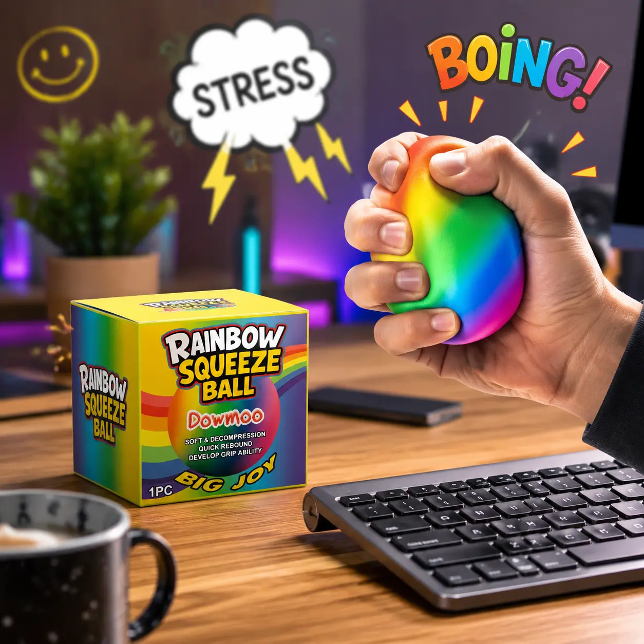 Rainbow Stress Balls - Bulk Party Favors, Fun Squeeze Toys for Kids, Birthday Classroom Giveaway Gifts (Home & Festive Party Supplies)