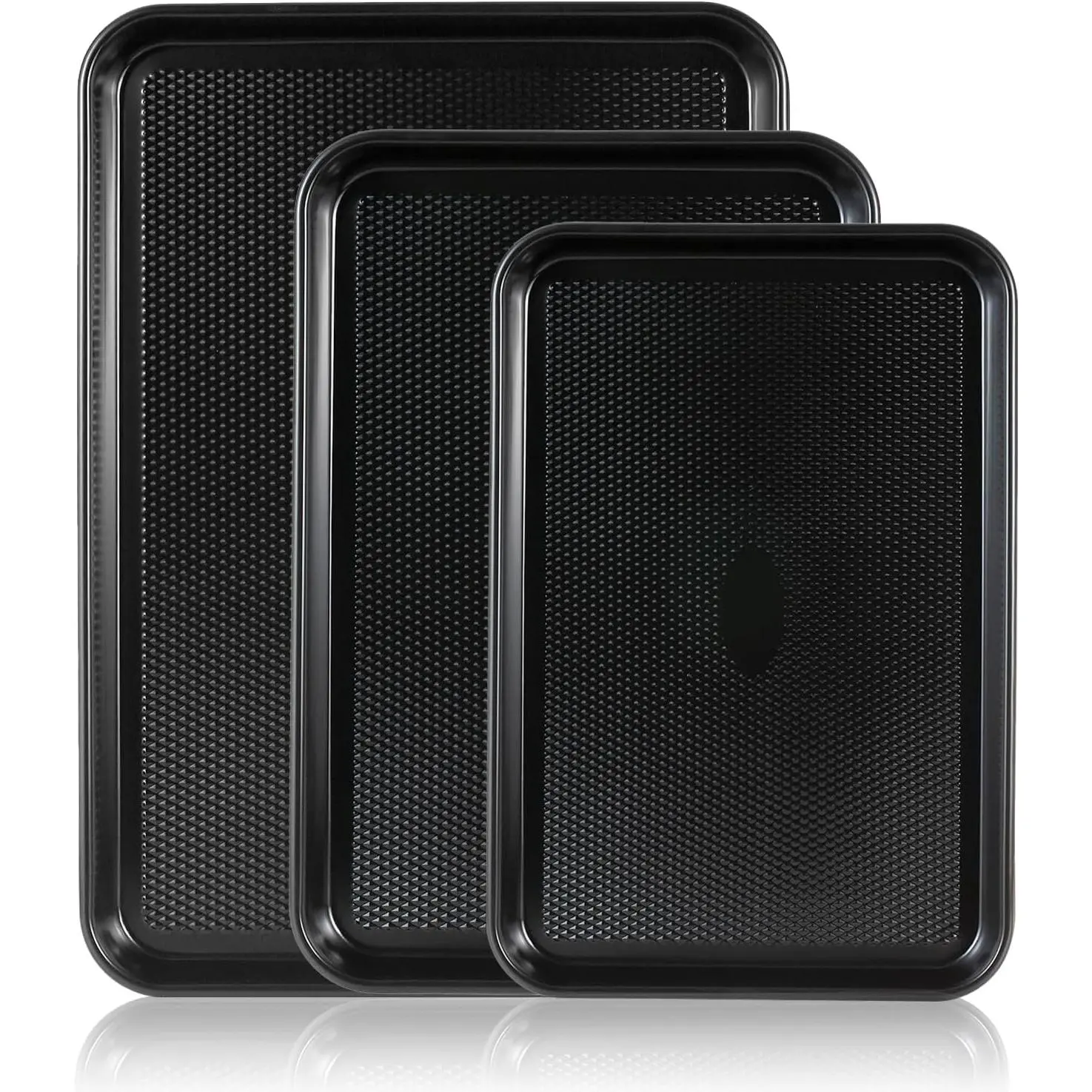 Thick Nonstick Carbon Steel Baking Sheets Set of 3 (Wedding Registry Must Haves) - 0.8mm Diamond Texture, Antimicrobial, PFOA-Free, Oven Safe (17.5x12in, 15.5x10.2in, 13.5x9.5in Half/Quarter/Jelly Roll Pans)