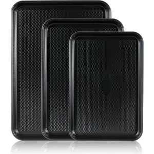 Nonstick Baking Sheet Pan Set of 3, 0.8mm Carbon Steel Cookie Sheets for Oven - Half/Quarter/Jelly Roll Pans with Diamond Texture, PFOA-Free & Oven Safe (17.5x12, 15.5x10.2, 13.5x9.5 Inch)