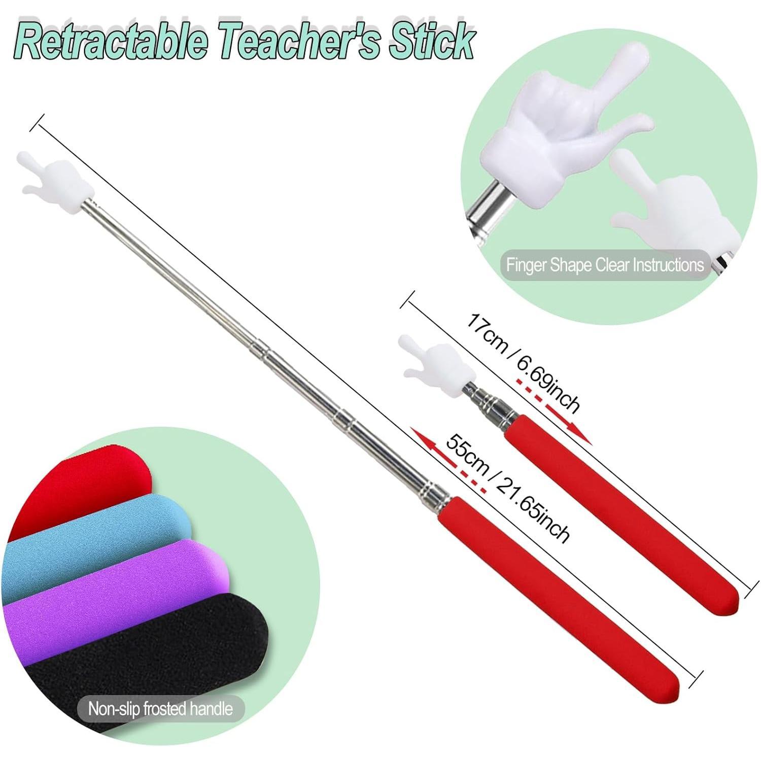 2 count Telescopic Teacher Pointer Stick, Retractable Finger Pointer for Classroom Teaching, Extendable Pointer for  and Elementary Teachers, Classroom Supplies (Red)