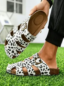 1 Pair Lazy Style Men Closed Toe Slippers Polka Dot & Lemon Print Size 39-44 Seaside & Home Casual Sandals - Adjustable Metal Buckle Wear Resistant