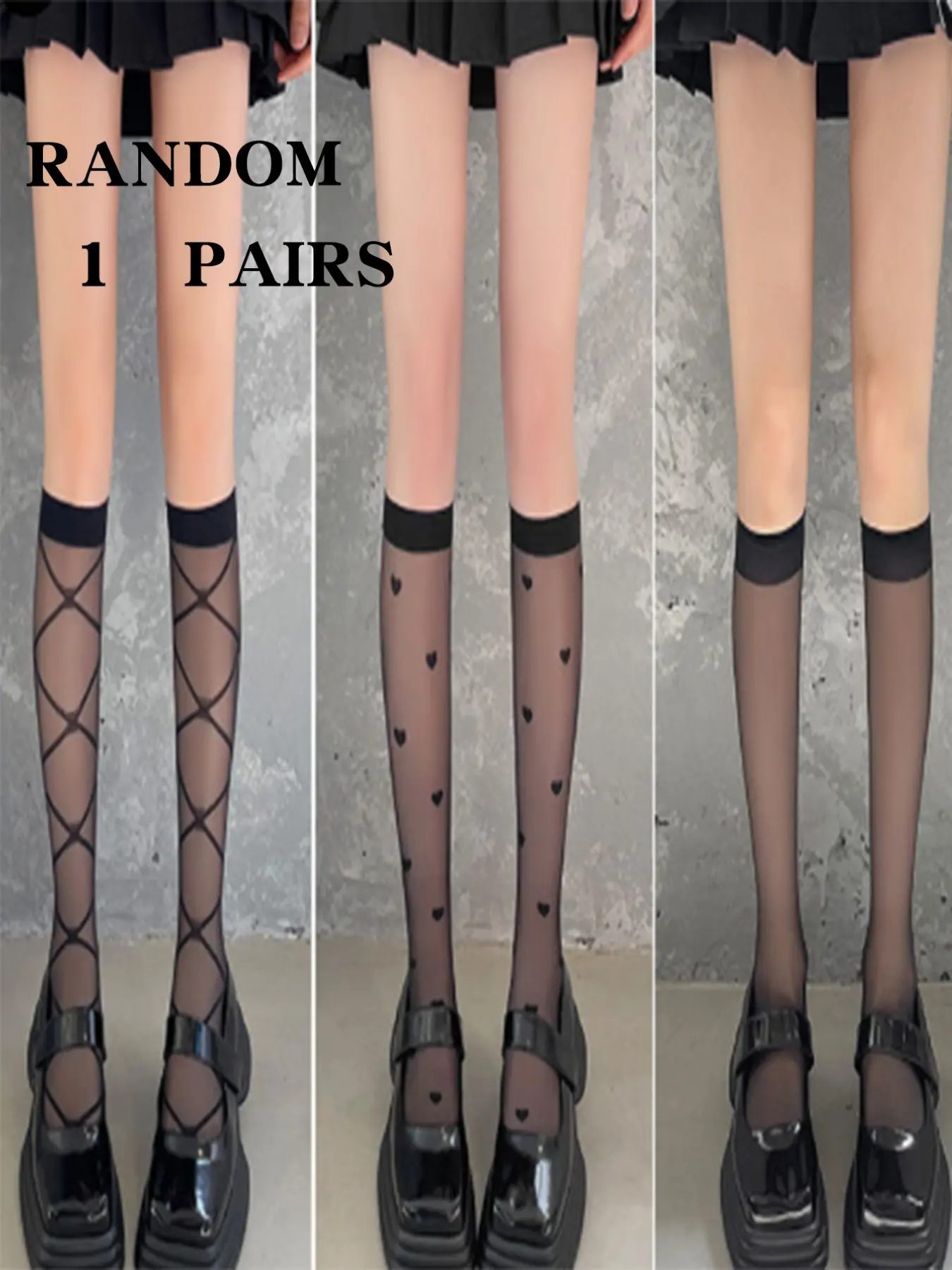 Random Pair Dark Sweet Cool Style Sheer Ankle Mid-Calf Stockings, Trendy Fashion Legwear for Women, Comfortable & Stylish Fit