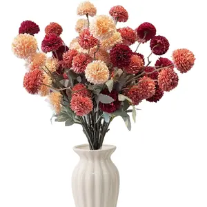 2026New12pcs Artificial Flowers Faux Silk Pompon Mum, Fake Kiku Flowers with 21" Long Stems & 5 Heads Each Stem, Mini Small Chrysanthemum with Stems for DIY Wedding Bouquets Centerpieces Home Decor