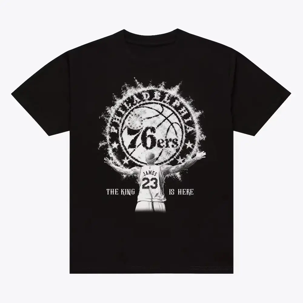 LeBron James Graphic T-Shirt, 76ers Inspired Basketball Legend Tee, Vintage Sports Streetwear Shirt, Retro Athletic Style Short Sleeve Top, Casual Fan Gift for Men Women