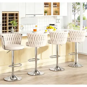 Set of 4 [Ships in 2 Packages (2 per Package)]Velvet Swivel Bar Stools, Adjustable Height Modern Kitchen Island Chairs,  Upholstered Bar Chairs,Easy to assemble summergarden