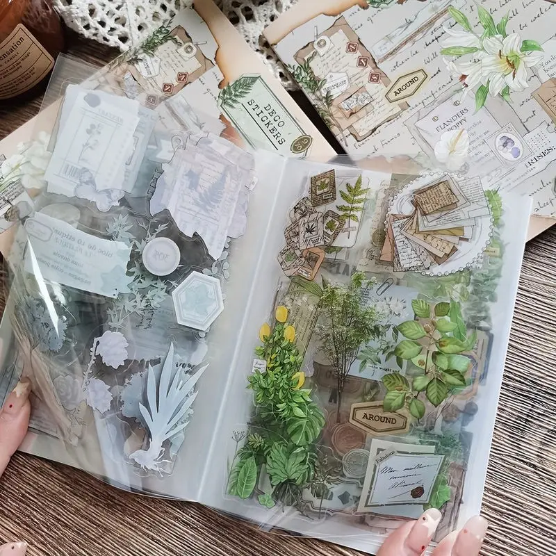 Vintage Coffee Stickers, 20 Sheets Aesthetic Stickers Book, Transparent Pet Retro Decorative Stickers for Scrapbooking, Planner, Diary, Party Favor