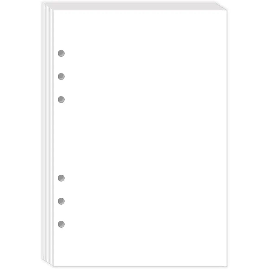 A5 Blank Paper - 6-Hole Punched Paper Refills for A5 Binder, 80 Sheets/160 Pages Printer Paper, 100gsm, White, 5.6'' x 8.2''