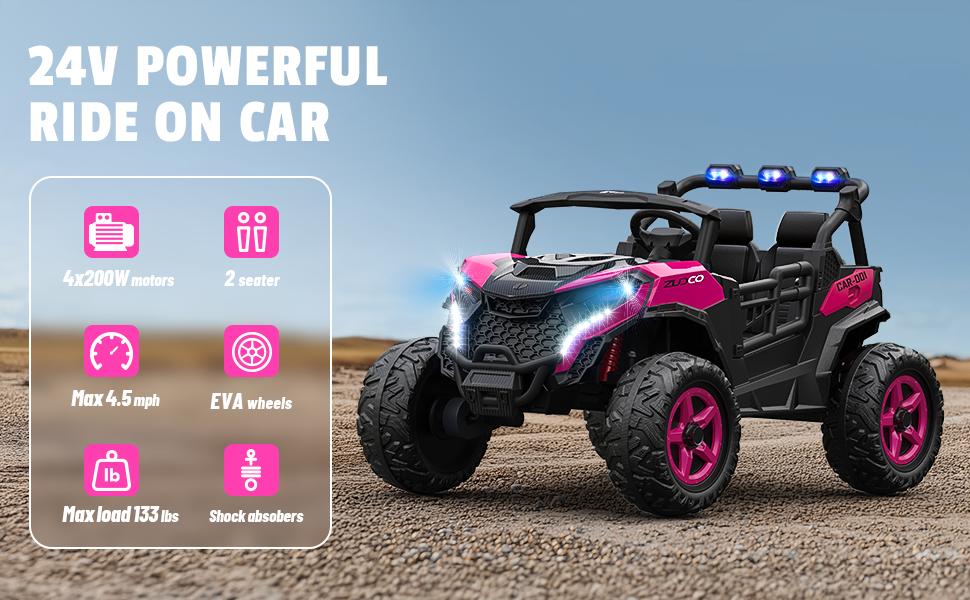 24V 2 Seater Ride on Car Truck, 4x200W, EVA Tires, 4WD/2WD, Rainbow Lights, Remote Control, Shock Absorbers, Bluetooth, Ride On UTV Toy for Kids – The Ultimate Christmas Gift They’ll Love!