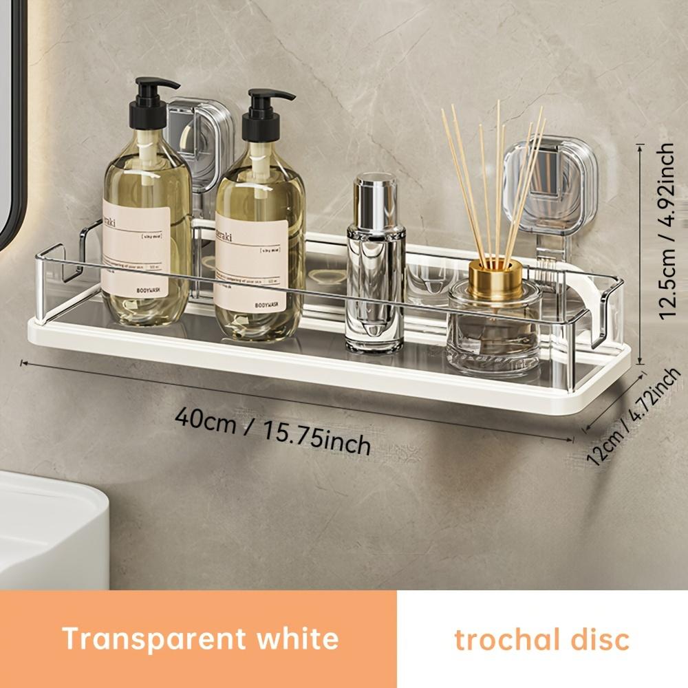 Easy Install Suction Cup Bathroom Shelf, No Drilling Required, Thick Plastic & Aluminum Alloy, Wall Mounted Shower Rack, Bathroom Organizing Accessories, Corner Storage