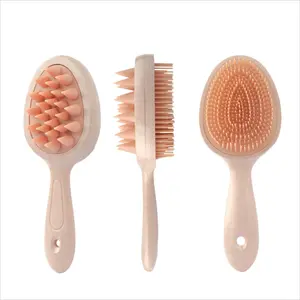 2-in-1 Double Sided Scalp Massager Brush • Silicone Shampoo Scrubber & Hair Detangler Comb • Eco-Friendly Wheat Straw Hair Brush for Deep Cleaning & Relaxing