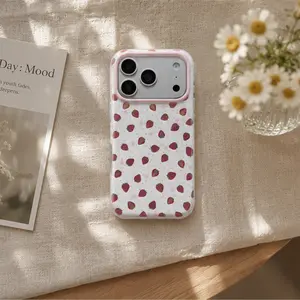 Round Edge Dual Layer Phone Case, Strawberry Design, Compatible with iPhone 17 Pro Max, 16 Pro Max, 15 Pro Max, 14 Pro, 13 Pro, 13