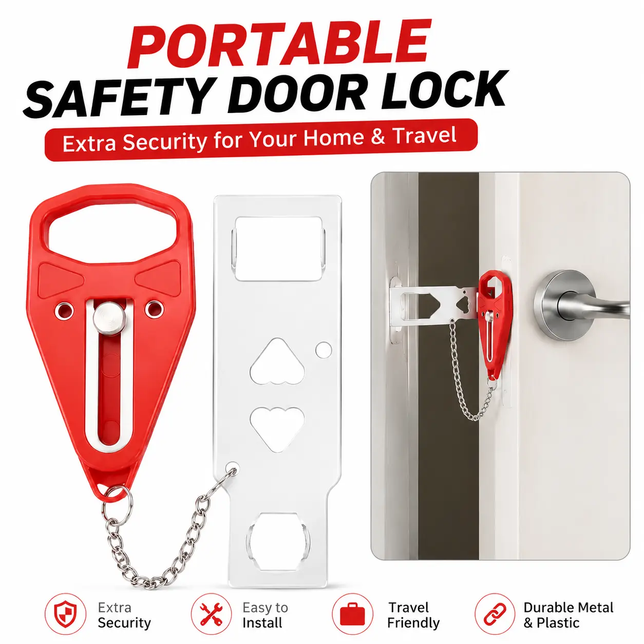 Portable Door Lock, Home Security Door Lock, Travel Lockdown Locks, Secure Lock for Additional Safety and Privacy Perfect for Traveling Hotel Home Apartment-YY0