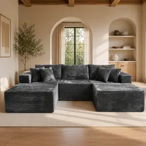 108" Oversized Modular Cloud Sectional Sofa Set, L/U Shaped Boneless Couch High-Density Foam Plush Corduroy Deep Seat Sofa Bed for Living Room Bedroom, No Assembly Required