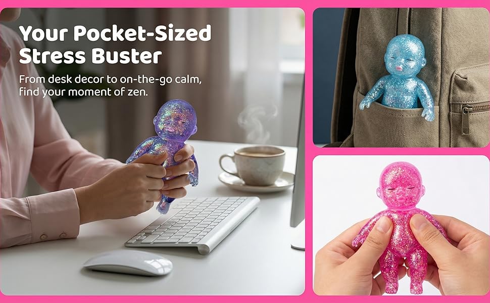 Glitter Figure Squishy Fidget Squeeze Item – 4" Soft Sensory Decompression Desk Decor for Adults, Portable Office Anxiety Relief Gag Gift