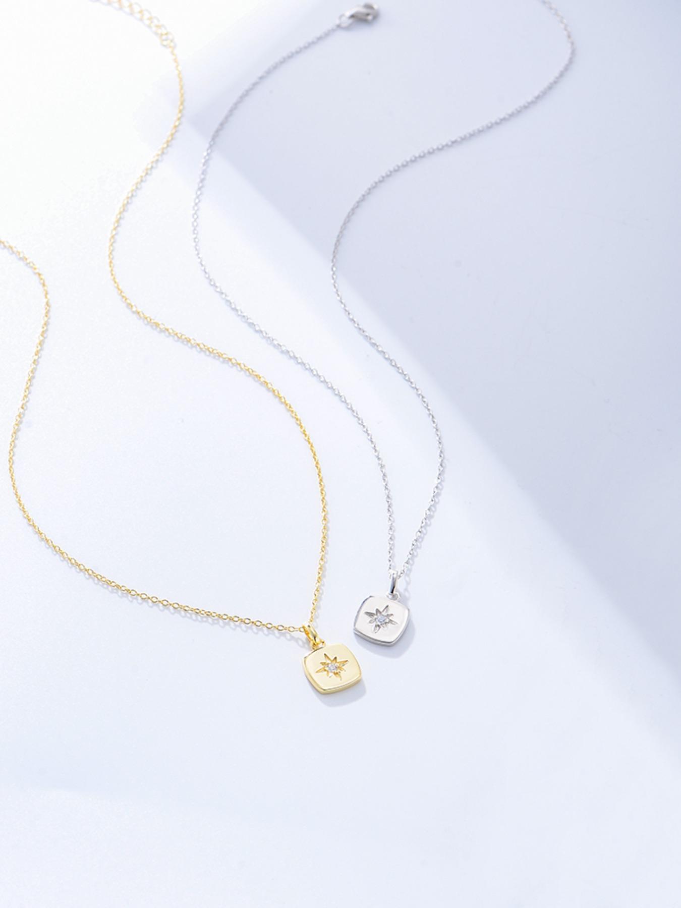 S925 Sterling Silver Star Design Pendant Necklace with Box, Artificial Zircon Decor Necklace for Women for Gift, Fashion Jewelry Accessories for Daily Wear