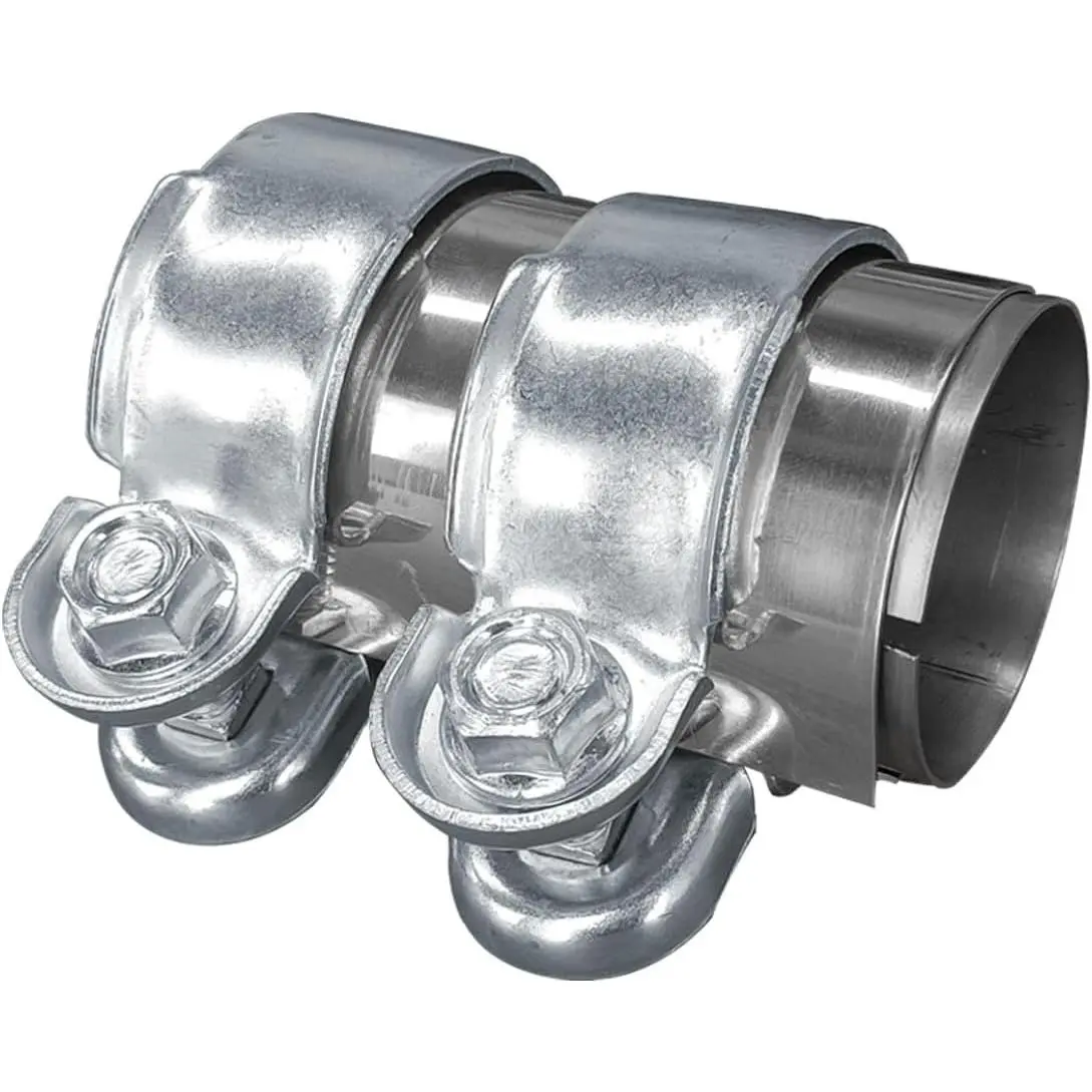 2 Inch Automotive Exhaust Clamp Stainless Steel Butt Joint Bolts Band Flanges Clamp Assembly Universal Tube Connector Sleeve Coupler for Muffler