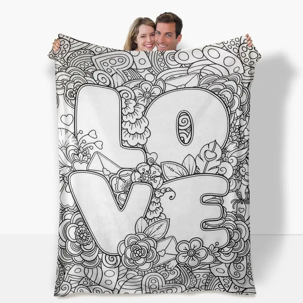 Colorable Flannel Custom Blanket - Digital Abstract Print, Art Graphic Design, Comfortable Material (Markers Not Included) - Suitable for Sofas, Travel - Ideal Birthday Gift, Abstract Print Blankets