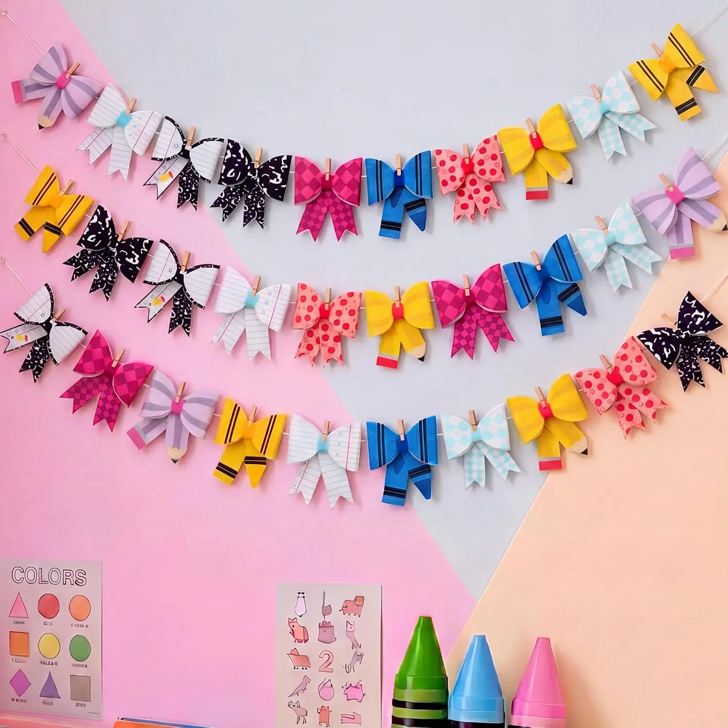 9.19 ft Felt  Bow Classroom Garland for  to School Decor | Felt Bow Garland, School Classroom  Decor, Composition Pencil  Bulletin Board for  of School Supplies