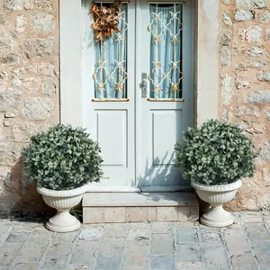 2 Pcs Artificial Boxwood Topiary Ball Trees 65cm with Ground Spike, PE Artificial Flower Leaf Stakes, Faux Tea Tree with Iron Ground Spikes for Outdoor & Indoor Decoration ﻿