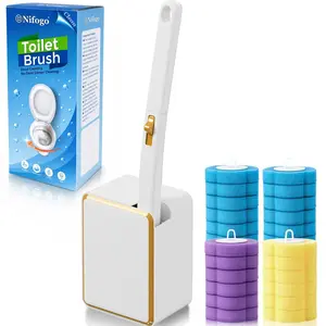 Nifogo Wall-Mount Toilet Bowl Wand Brush Set with 24PCS Disposable Cleaner Refills, All-in-One Bathroom Cleaning System for Toilet, Urinal, Sink, Bathtub, Drain & Wash Basin