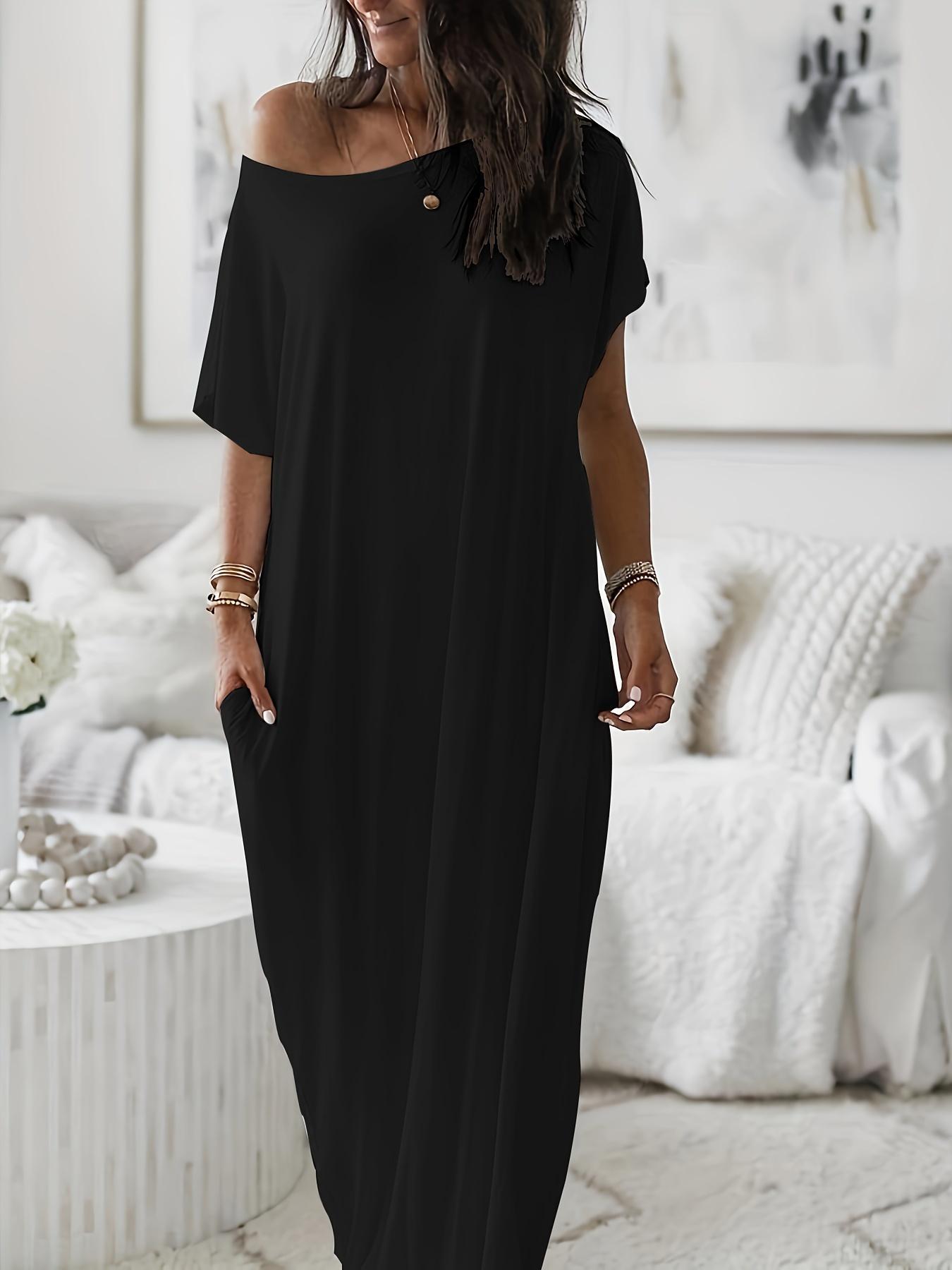Women's Solid Color Batwing Sleeve Lounge Dress, Casual Comfy Short Sleeve Nightdress for Daily Wear, Ladies Loungewear Sleepwear for All Seasons