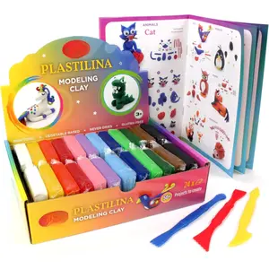 Plastilina  and Non-Drying Modeling Clay ; Set of 24 Bars with Modeling Tools & Tutorial, 2 Each of 12 Colors, 1.4 oz Bars,  for Arts and Crafts Projects