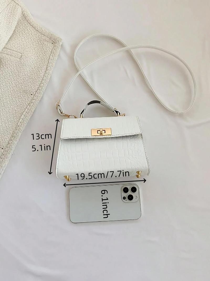 Valentine's Day Mini Crocodile Embossed Buckle Flap Handbag, Simple Small Square Shoulder Bag, Crossbody Bag, Casual All Seasons