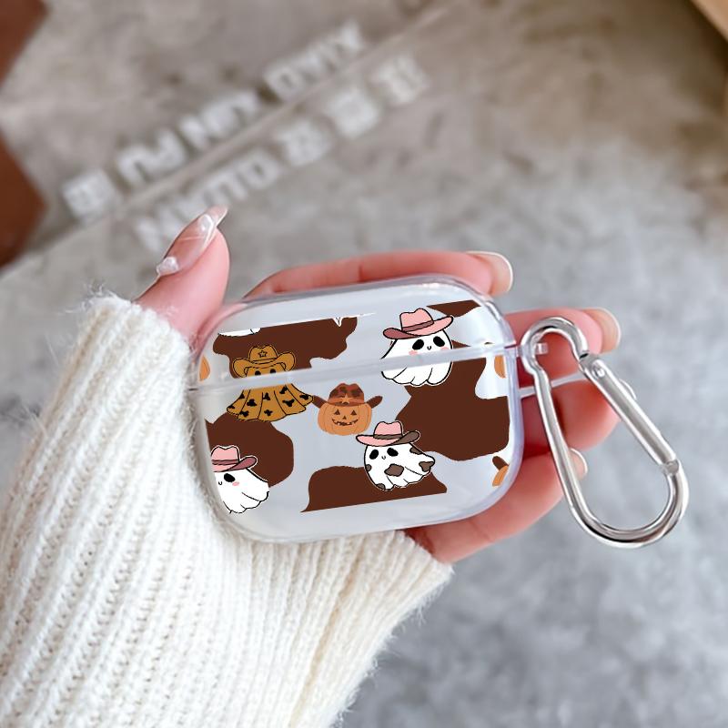 Cowboy Ghost Fantasy Pattern TPU Soft Protective Case for Apple AirPods 4/3/2/1/Pro/Pro2 Transparent Earphone Cover with Keychain Attachment