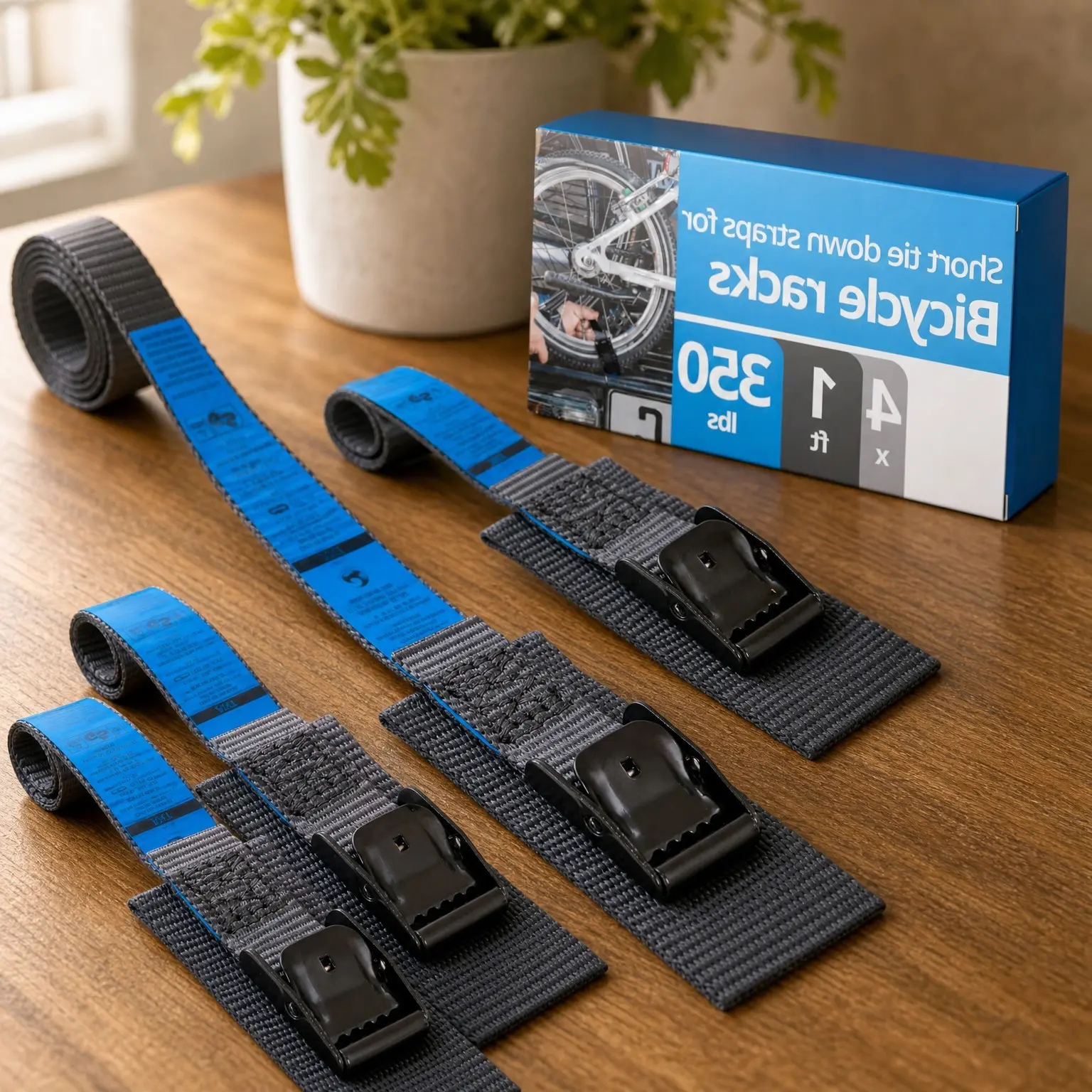 Short Padded Lashing Straps with Cam Buckle, 4 Pack, 1 ft, 350 lbs Breaking Strength, Black - Tie Down Straps for Bike Rack
